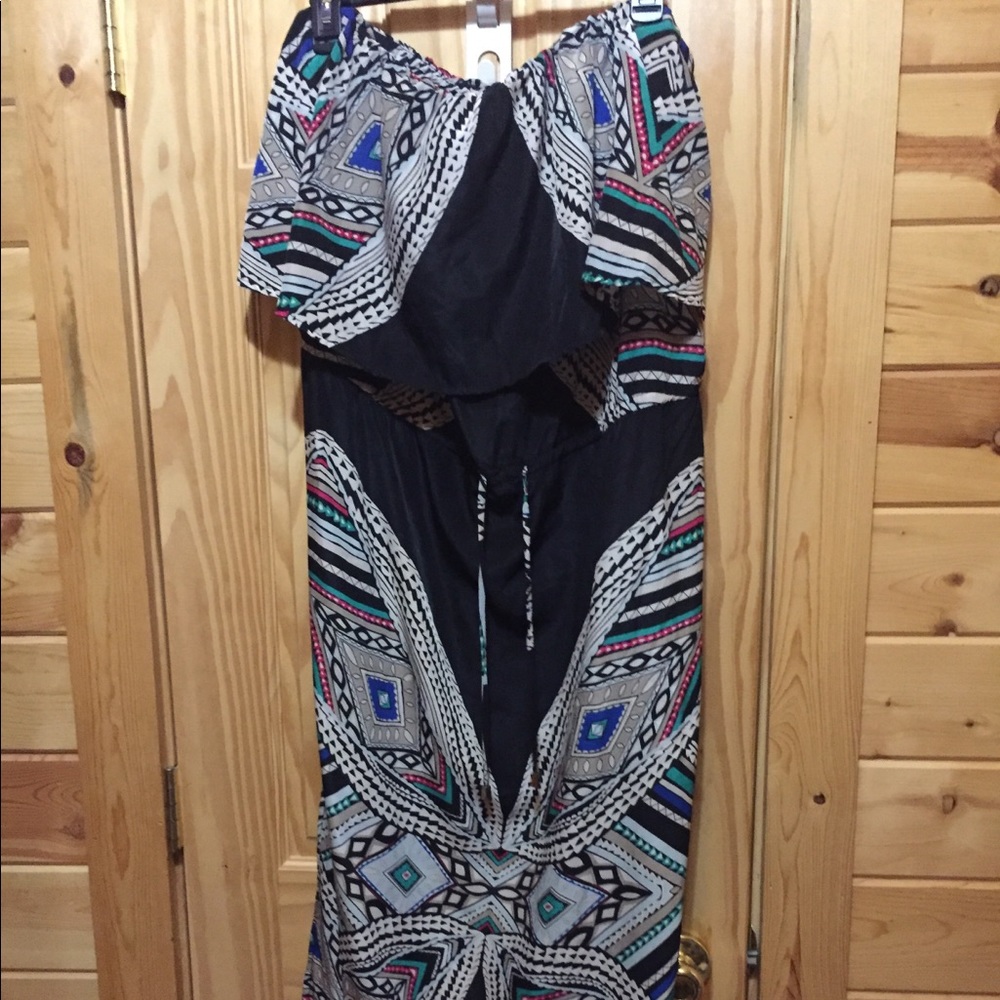 Strapless tribal print maxi dress